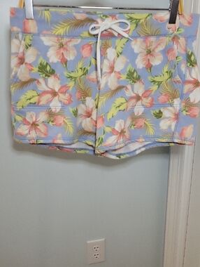 Ralph Lauren Tropical Print Periwinkle Blue Floral Drawstring Shorts Sz Medium